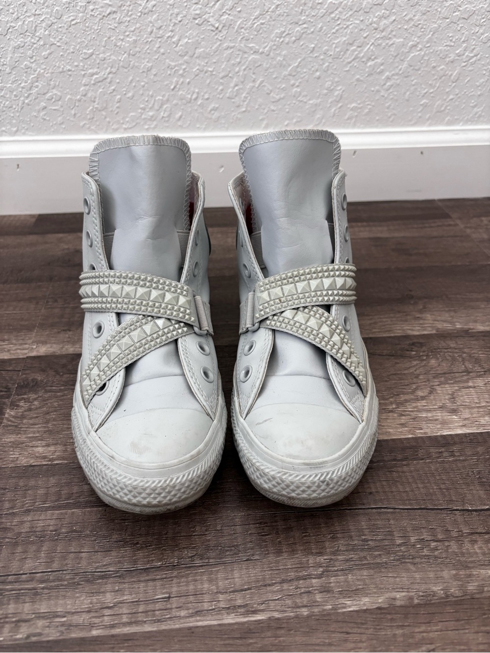 Converse White High-Top Sneakers with Studded Crisscross Straps